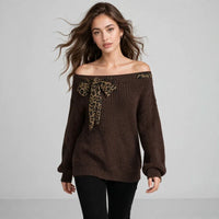Brown Tied Bow Sweater