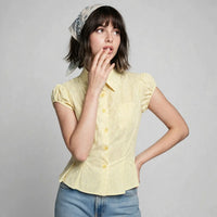Striped Puff Sleeve Button-Up Shirt