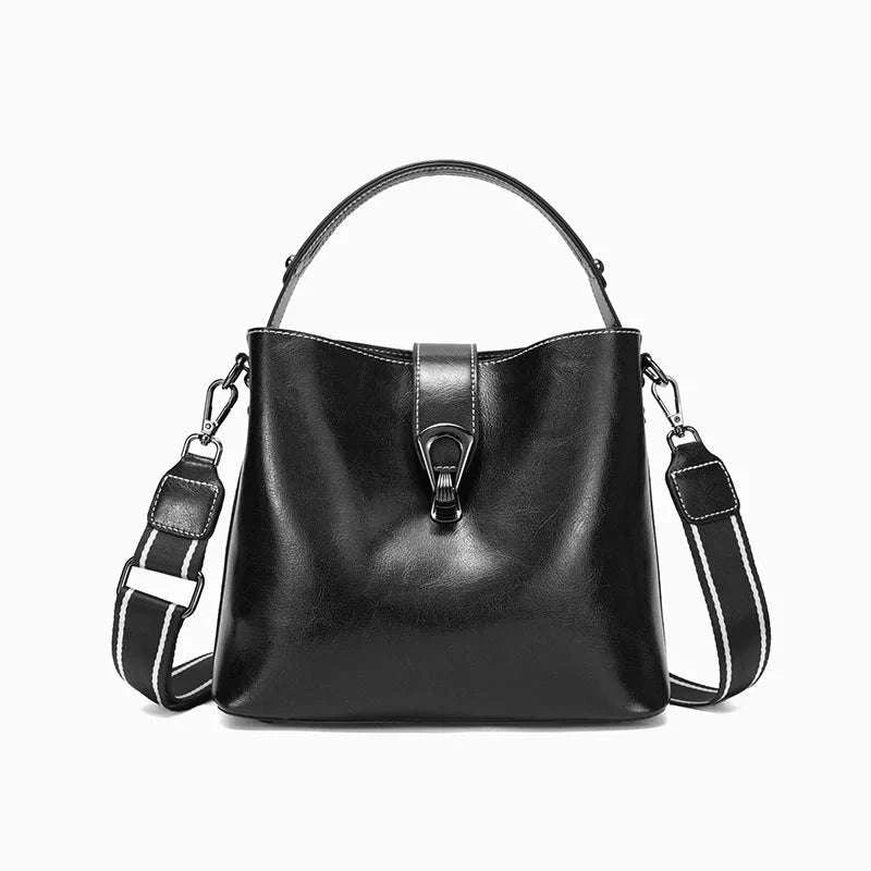 Oil Wax Cowhide Leather Bucket Crossbody Bag - Celina Studio