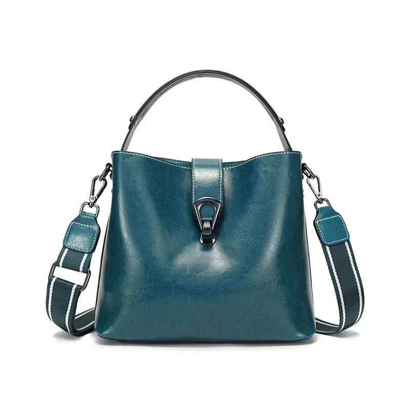 Oil Wax Cowhide Leather Bucket Crossbody Bag - Celina Studio