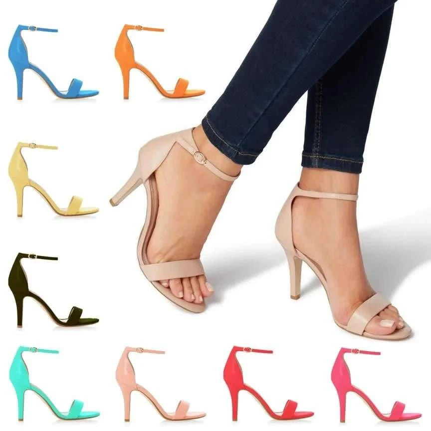 Open Toe Ankle Strap Thin Heel Sandals - Celina Studio