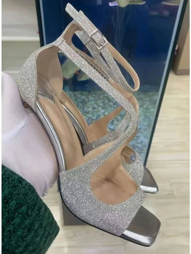 Open Toe Square Toe High Heel Sandals - Celina Studio