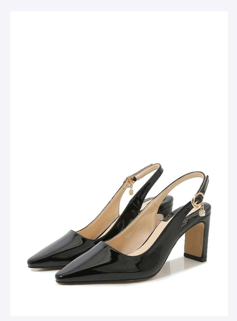 Patent Leather Buckle Strap Mid-Heel Pumps - Celina Studio