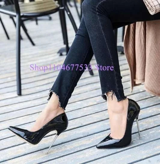 Pointed Toe Stiletto Patent Leather Pumps - Celina Studio