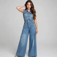 Denim Button-Front Jumpsuit