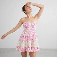 Ruffled Hem Printed Tube Dress