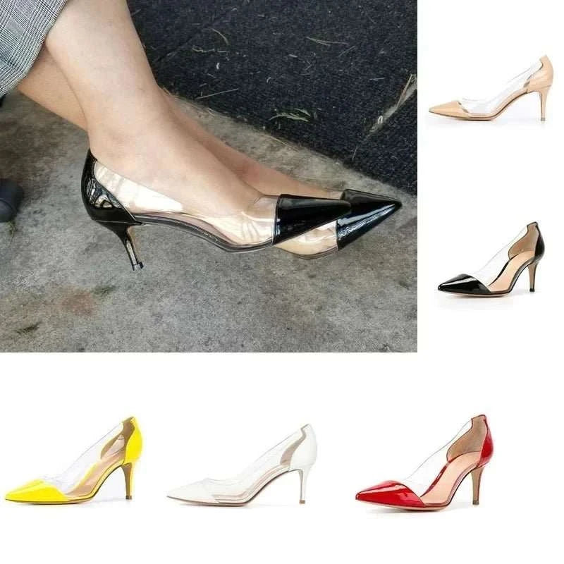PVC Transparent Low Heel Pointed Toe Pumps - Celina Studio
