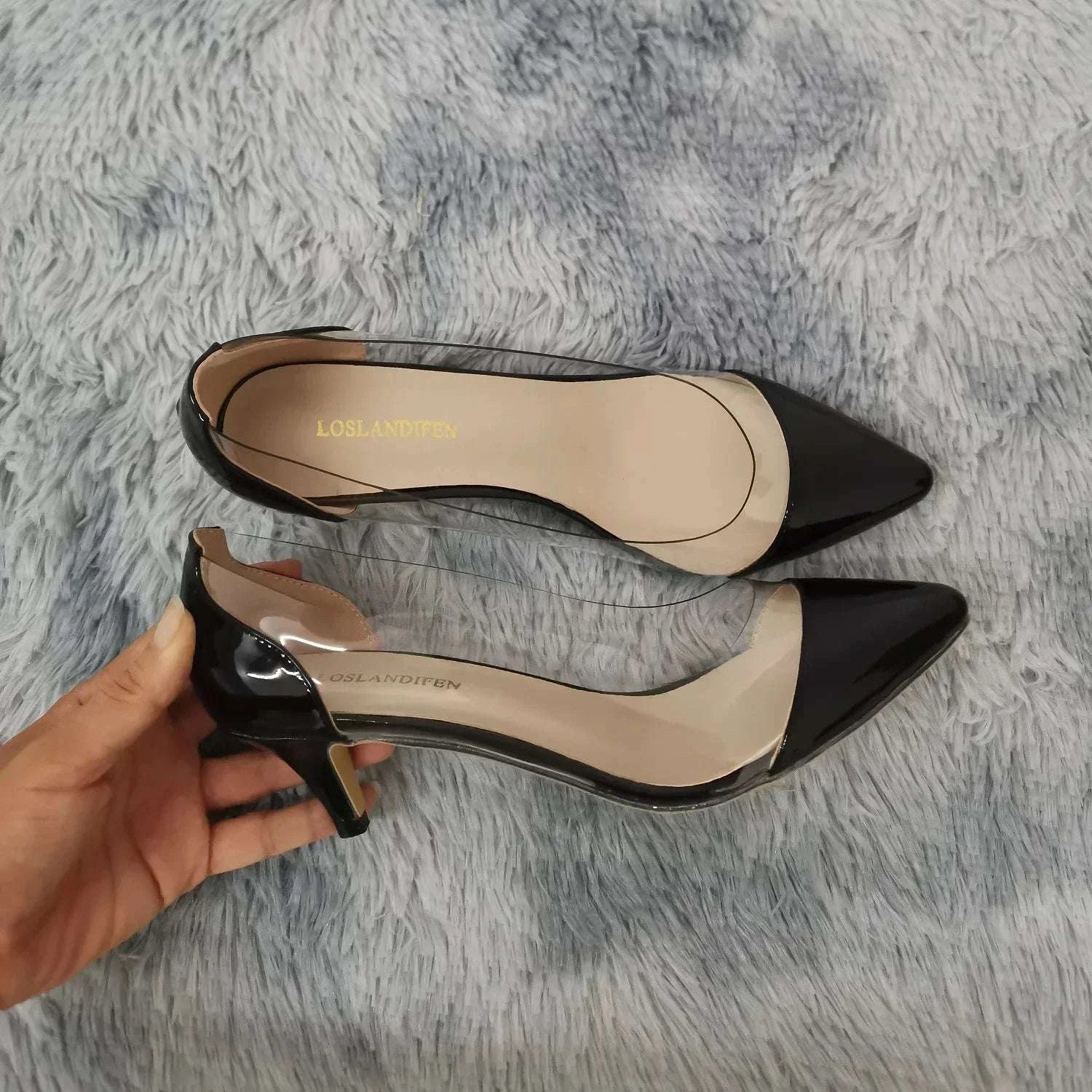 PVC Transparent Low Heel Pointed Toe Pumps - Celina Studio