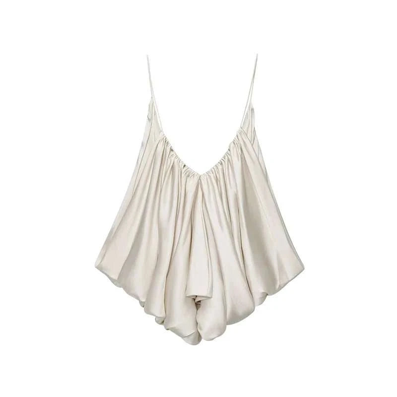 Satin Pleated V-Neck Sleeveless Top - Celina Studio