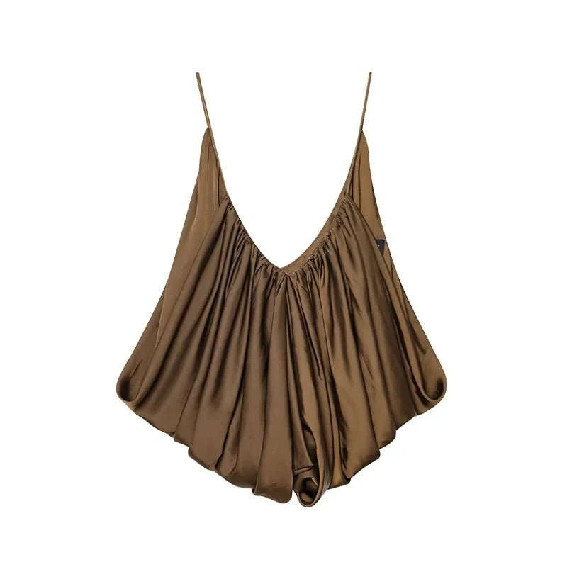 Satin Pleated V-Neck Sleeveless Top - Celina Studio
