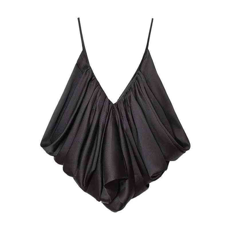 Satin Pleated V-Neck Sleeveless Top - Celina Studio